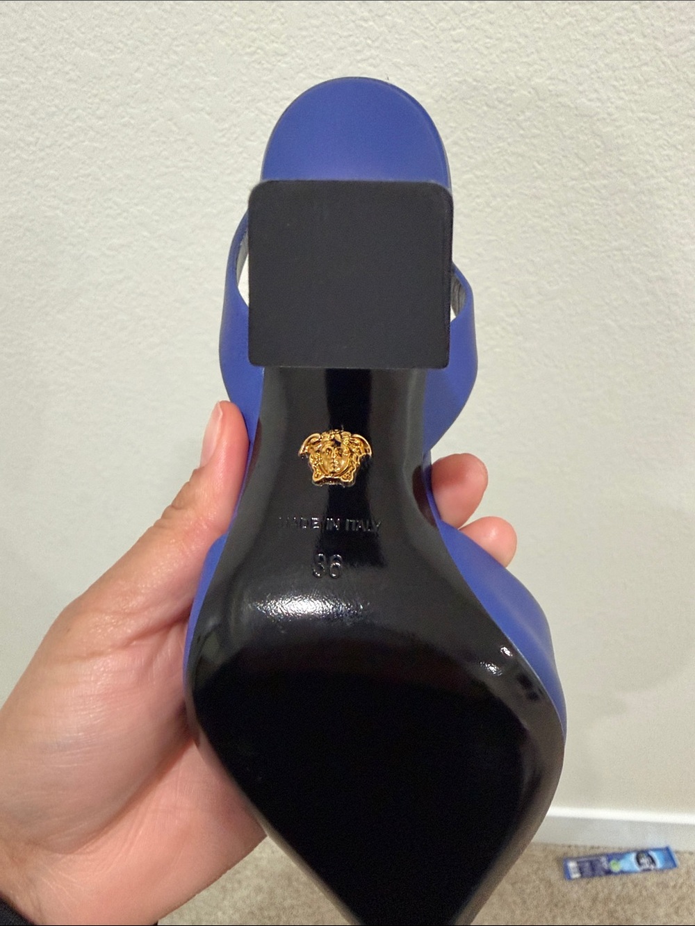 Versace Royal Blue Medusa Pointed Slingback Heels - Picture 3 of 11